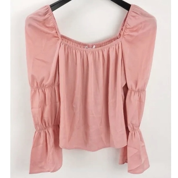 BCBGeneration Tiered Sleeve Pink dusty Rose Neck Top Sz M - Picture 7 of 10
